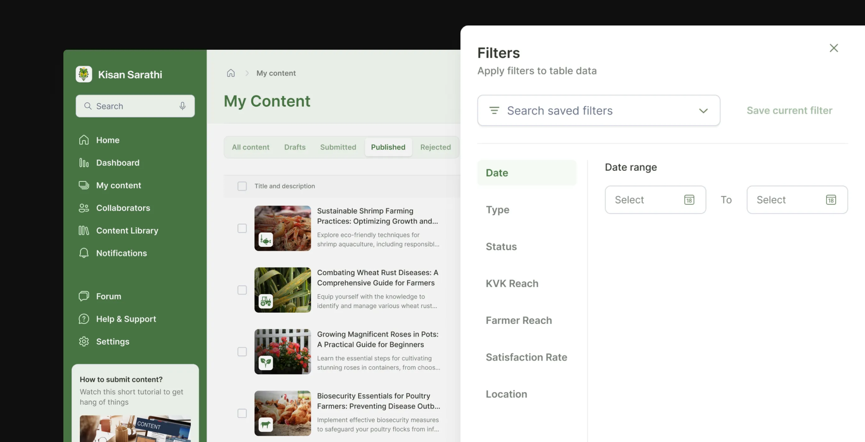 Filters expanded list